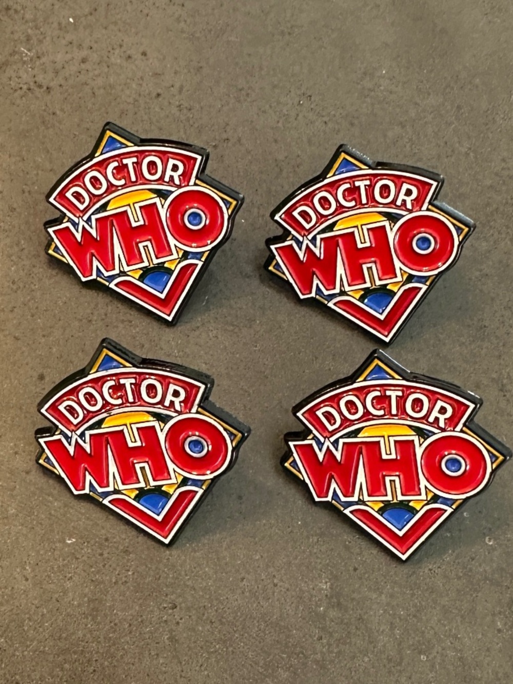 SET OF 4 DOCTOR WHO Enamel Hat or Jacket Pins - BRITISH TELEVISION